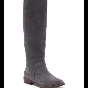 UGG Australia DALEY Gray TALL Suede Equestrian BOOTS Piping 1020257 Leather